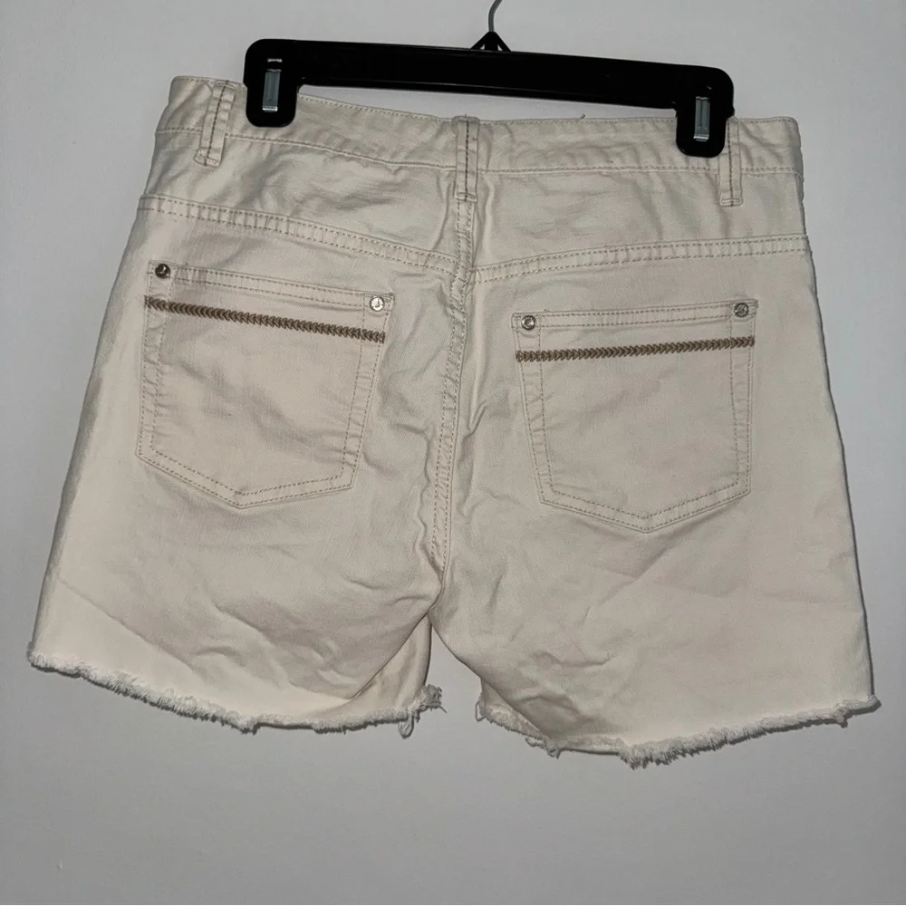 Nautica‎ Shorts Size 6 Beige Denim Cutoff Raw Hem Casual Summer Cotton Blend